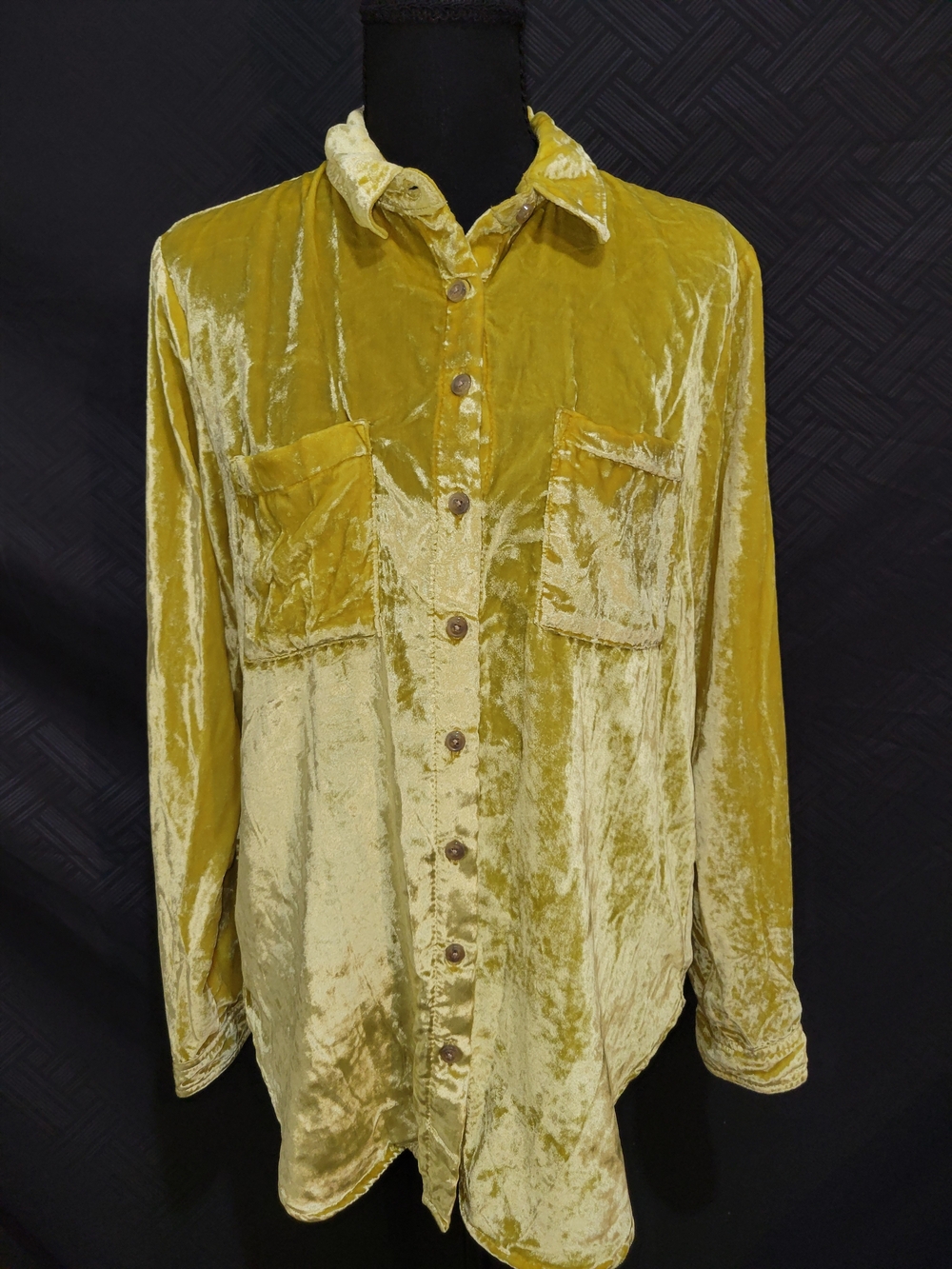Pilcro Anthropologie Womens Velvet Button Down Shirt Size 2 Green Pocket Relaxed